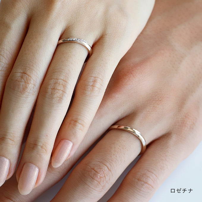 結婚指輪「YUTAKA」豊か ロゼチナピンクゴールドリング着用画像